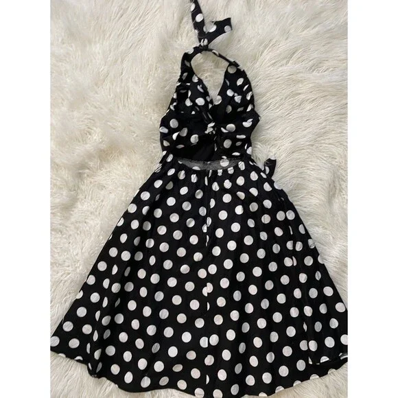 Women's Hell Bunny Black Polkadot Retro Pin Up Halter Dress EUC Size Small - Picture 8 of 8